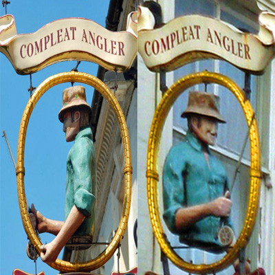 The Compleat Angler Pub sign in Norwich, UK Greene king