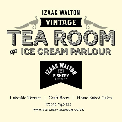 Izaak Walton Vintage Tea Room & Coarse Fishery sign in Stafford, UK